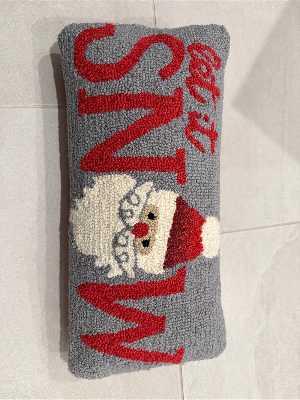 Mud Pie Gray and Red 'Santa' Hooked Accent Pillow